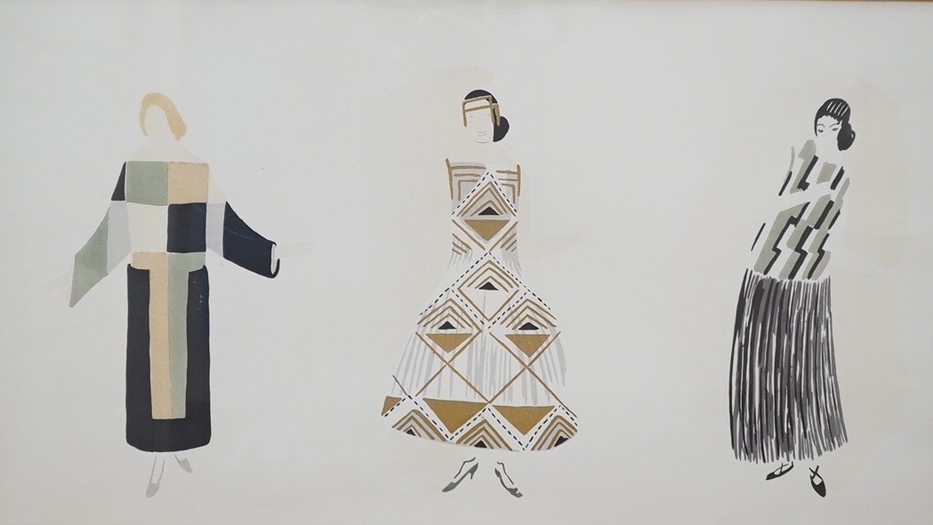 Sonia Delaunay, lithographic pochoir, designs for dresses, see label verso, 1925, signed. Condition - fair